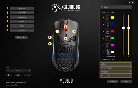 There is a DPI indicator on the bottom of the mouse that can be set to any value and color the user chooses (using the software). . Glorious model o software